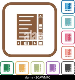 Document with content and scroll bars simple icons in color rounded square frames on white background Stock Vector