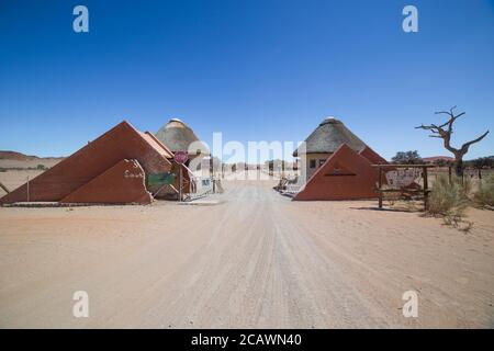 Camping Sesriem entrance, near Sossusvlei, in the Namib-Naukluft National Park of Namibia Stock Photo
