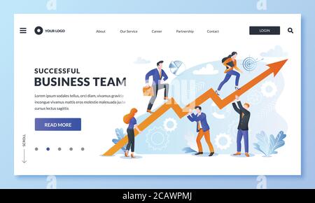 Teamwork, support and partnership concept. People climb arrow graph, business metaphor. Vector flat cartoon men and women characters. Abstract landing Stock Vector