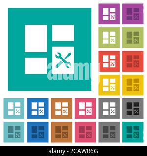 Dashboard tools multi colored flat icons on plain square backgrounds. Included white and darker icon variations for hover or active effects. Stock Vector