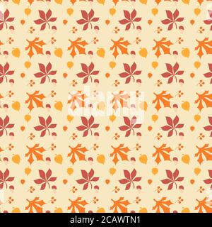 Seamless patterns. Autumn pattern - yellow-orange and burgundy leaves and a mushroom on a light background. For autumn decoration and design Stock Vector