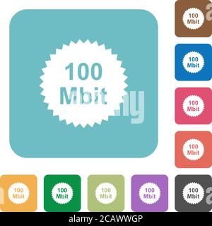 100 mbit guarantee sticker white flat icons on color rounded square backgrounds Stock Vector