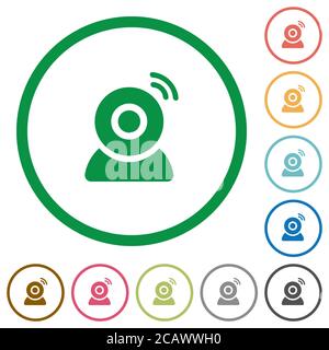 Wireless camera flat color icons in round outlines on white background Stock Vector