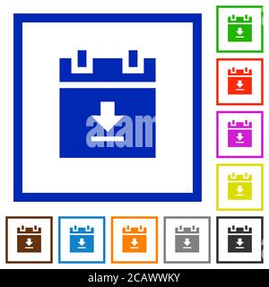 download schedule data flat color icons in square frames on white background Stock Vector