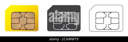 SIM card for mobile cellular communication. Sim Card Set. Vector illustration. Mobile and wireless communication technologies. Stock Vector