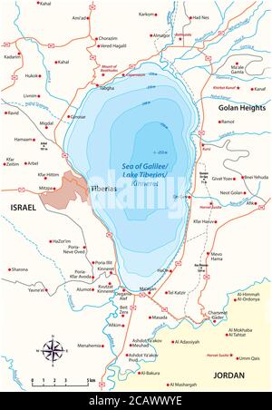 Vector map of the Israeli Sea of Galilee Stock Vector