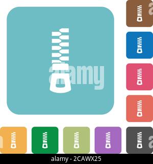 Vertical zipper white flat icons on color rounded square backgrounds Stock Vector