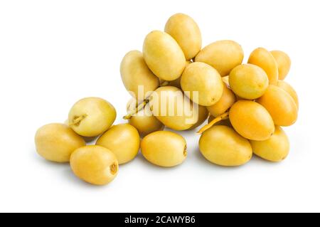 Fresh ripe yellow date fruits isolated on white background,clipping path included. Stock Photo