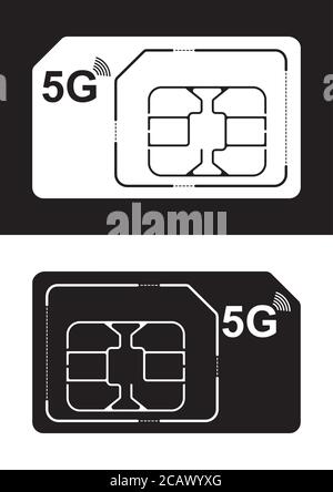 Technologies 5G, SIM card for mobile cellular communication. Concept of wireless high speed internet connection. Symbol for web and mobile, Stock Vector