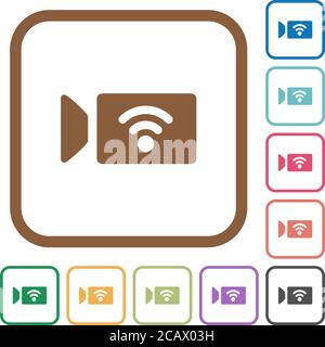 Wireless camera simple icons in color rounded square frames on white background Stock Vector
