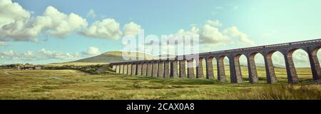 Ultra high resolution panoramic of Ribblehead Viaduct. Stock Photo