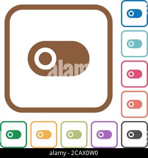 Single horizontal toggle simple icons in color rounded square frames on white background Stock Vector