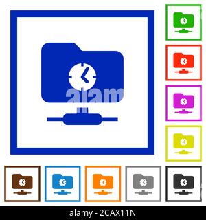 Fast FTP flat color icons in square frames on white background Stock Vector