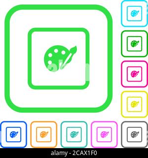 Adjust object color vivid colored flat icons in curved borders on white background Stock Vector