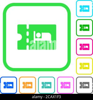 Accommodation discount coupon vivid colored flat icons in curved borders on white background Stock Vector