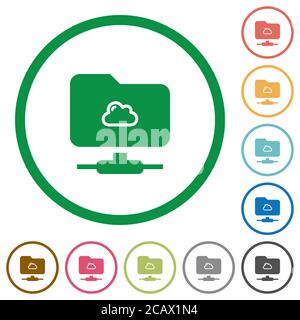 Cloud FTP flat color icons in round outlines on white background Stock Vector