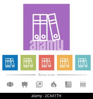Document folders flat white icons in square backgrounds. 6 bonus icons included. Stock Vector