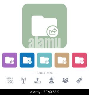 Export directory white flat icons on color rounded square backgrounds. 6 bonus icons included Stock Vector
