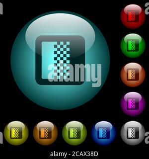 Color gradient icons in color illuminated spherical glass buttons on black background. Can be used to black or dark templates Stock Vector