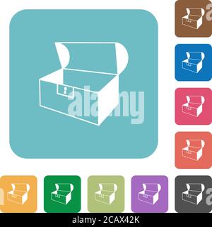 Empty open coffer white flat icons on color rounded square backgrounds Stock Vector