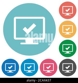 Accept display settings flat white icons on round color backgrounds Stock Vector