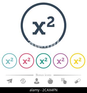 Math exponentiation flat color icons in round outlines. 6 bonus icons included. Stock Vector