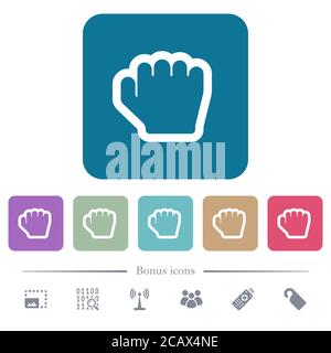 Grab cursor white flat icons on color rounded square backgrounds. 6 bonus icons included Stock Vector