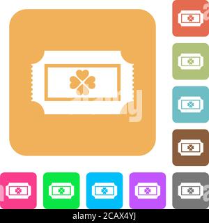 Lottery ticket flat icons on rounded square vivid color backgrounds. Stock Vector