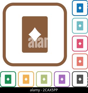 Diamond card symbol simple icons in color rounded square frames on white background Stock Vector