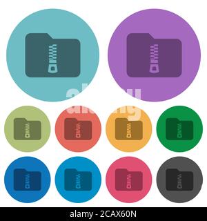 Compressed folder darker flat icons on color round background Stock Vector