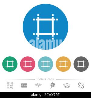 Adjust canvas size flat white icons on round color backgrounds. 6 bonus icons included. Stock Vector