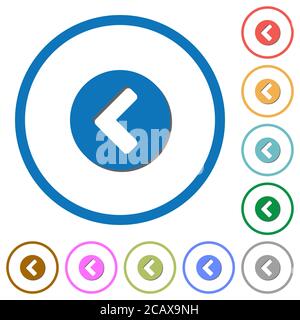 Chevron left flat color vector icons with shadows in round outlines on white background Stock Vector