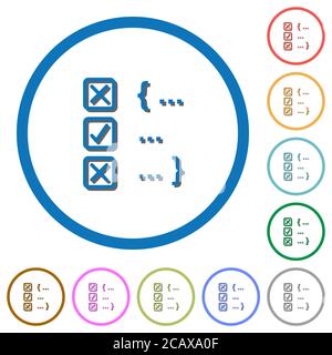 Source code checking flat color vector icons with shadows in round outlines on white background Stock Vector