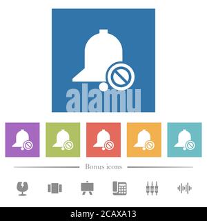 Disable reminder flat white icons in square backgrounds. 6 bonus icons included. Stock Vector