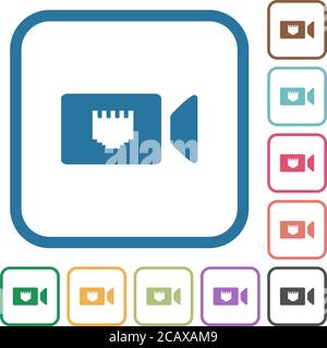 IP camera simple icons in color rounded square frames on white background Stock Vector