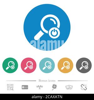 Exit from search flat white icons on round color backgrounds. 6 bonus icons included. Stock Vector