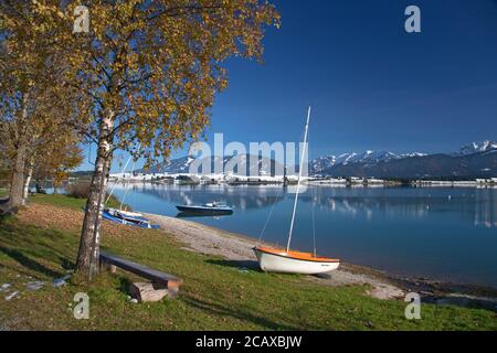 geography / travel, Germany, Bavaria, Rieden at Forggensee, view across the Forggensee at the Ammergau, Additional-Rights-Clearance-Info-Not-Available Stock Photo