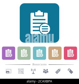 Note options white flat icons on color rounded square backgrounds. 6 bonus icons included Stock Vector