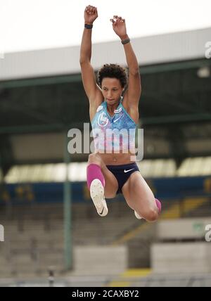 Brunswick, Germany. 09th Aug, 2020. Athletics, DM, German championship, Eintracht Stadium: Long jump women, Malaika Mihambo jumps. Credit: Michael Kappeler/dpa/Alamy Live News Stock Photo