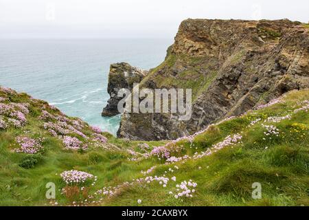Coastal view and cliffs of Hell's Mouth Bay in Cornwall, UK Stock Photo