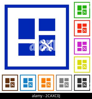 Dashboard tools flat color icons in square frames on white background Stock Vector