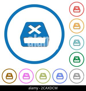 Uninstall flat color vector icons with shadows in round outlines on white background Stock Vector