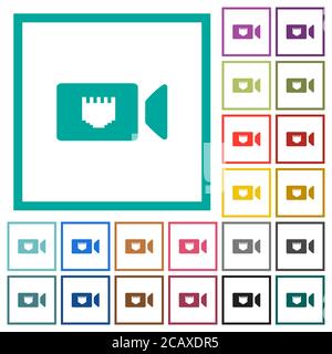 IP camera flat color icons with quadrant frames on white background Stock Vector