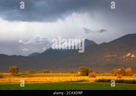 geography / travel, Germany, Bavaria, Grossweil, towards the thunderstorm, Benediktenwand, at Kochel, , Additional-Rights-Clearance-Info-Not-Available Stock Photo