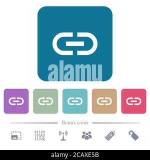 Insert link white flat icons on color rounded square backgrounds. 6 bonus icons included Stock Vector