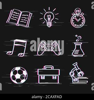 glitch school set on dark background Stock Vector