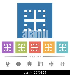 Inner borders flat white icons in square backgrounds. 6 bonus icons included. Stock Vector