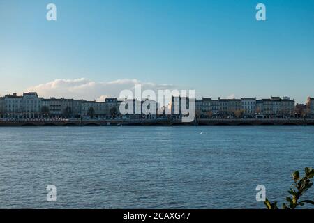 Scenery of Garonne River in Bordeaux France . View of Central Bordeaux and River - Winter 2020. Stock Photo