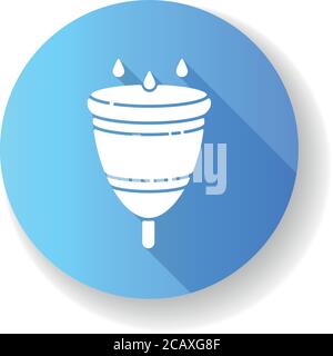 Menstrual cup blue flat design long shadow glyph icon. Zero waste lifestyle, menstruation. Feminine accesory, female hygiene. Small silicone cup for w Stock Vector