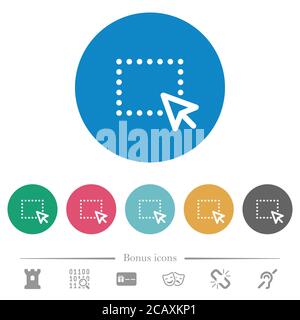 Drag and drop operation flat white icons on round color backgrounds. 6 bonus icons included. Stock Vector